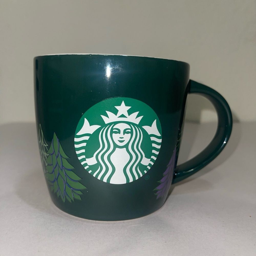 2020 Starbucks Holiday Christmas Coffee Mug 18 fl oz w/green & Purple Trees EUC